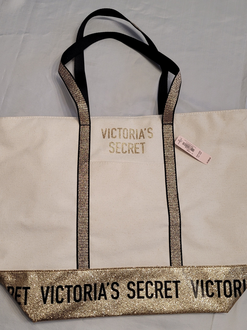 Victoria’s Secret Gold Glitter Canvas Tote Bag NWT